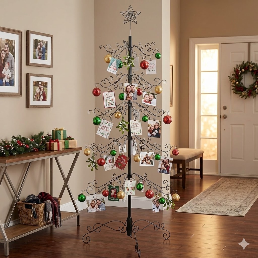 HOHIYA 6.5 Feet Wrought Iron Christmas Tree Alternative Metal Ornament Display Stand with 174 Hooks Extra Large Floor Standing ECO Xmas Tree for Keepsake Collections Black